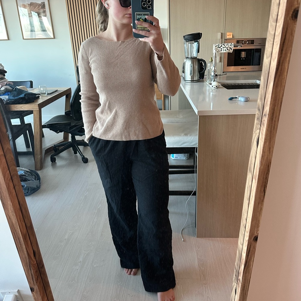 Ribbed Tan Long Sleeve Top